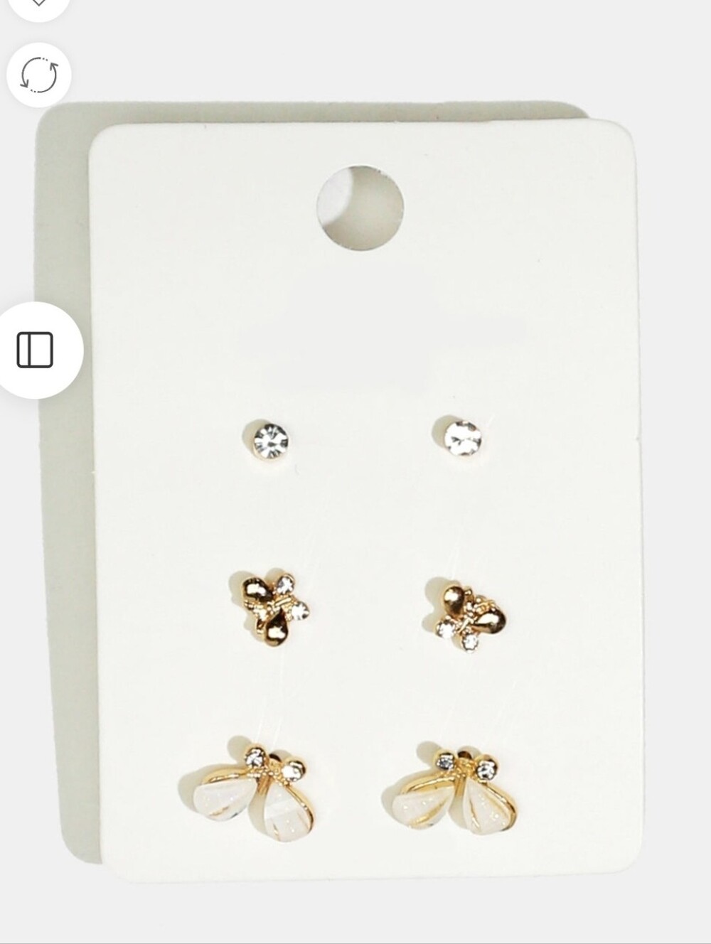 3 Pairs Elegant Gold Tone Butterfly Earrings BNIB
